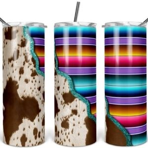 Colorful Serape Striped and Cow Print 30 Ounce Insulated Tumbler